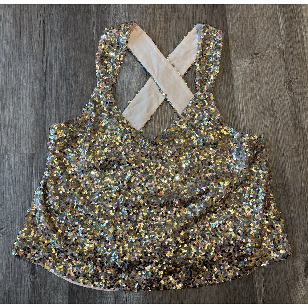 NWT Sezane Hermione Blouse Tank Top Pastel Sequins Cross Strap Size 40 US 8